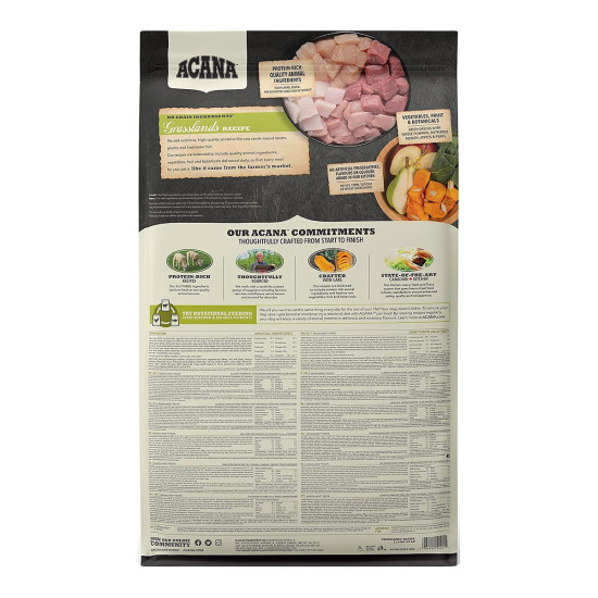 ACANA Highest Protein Grasslands – hrană uscată fără cereale pentru câini, bogată în proteine animale, 11,4 kg